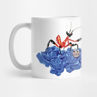 Original Red and Black Ant Praying Mantis on blue-violet rose buds sipping on some Tea. Mug